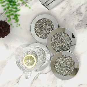 GIMORRTO Glass Mirrored Coaster 4 PC, Crushed Diamond Round 4