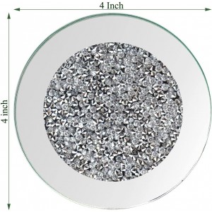 GIMORRTO Glass Mirrored Coaster 4 PC, Crushed Diamond Round 4