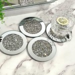 GIMORRTO Glass Mirrored Coaster 4 PC, Crushed Diamond Round 4