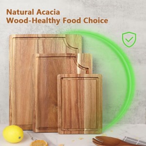 Wood Cutting Board Set with Juice Groove (3 Pieces), Organic Wooden Cutting Boards for kitchen, Butcher Block Cutting Board for Meat, Vegetable, Wooden Chopping Board 15x10, 12x8, 9x6 inch