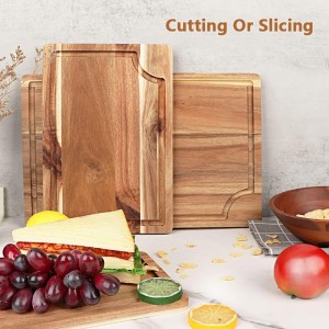 Wood Cutting Board Set with Juice Groove (3 Pieces), Organic Wooden Cutting Boards for kitchen, Butcher Block Cutting Board for Meat, Vegetable, Wooden Chopping Board 15x10, 12x8, 9x6 inch