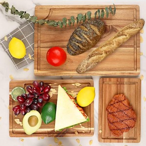 Wood Cutting Board Set with Juice Groove (3 Pieces), Organic Wooden Cutting Boards for kitchen, Butcher Block Cutting Board for Meat, Vegetable, Wooden Chopping Board 15x10, 12x8, 9x6 inch