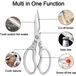 CGBE Kitchen Scissors, Multi-Purpose Kitchen Shears, Heavy Duty Dishwasher Safe Food Scissors for Chicken, Poultry, Fish, Meat & Herbs with Non-Slip Grips - Sliver