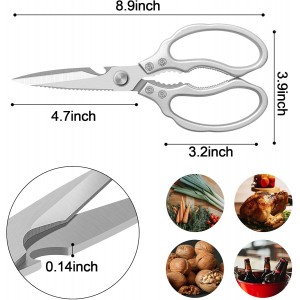 CGBE Kitchen Scissors, Multi-Purpose Kitchen Shears, Heavy Duty Dishwasher Safe Food Scissors for Chicken, Poultry, Fish, Meat & Herbs with Non-Slip Grips - Sliver