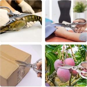 CGBE Kitchen Scissors, Multi-Purpose Kitchen Shears, Heavy Duty Dishwasher Safe Food Scissors for Chicken, Poultry, Fish, Meat & Herbs with Non-Slip Grips - Sliver