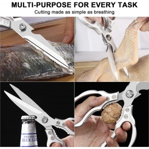 CGBE Kitchen Scissors, Multi-Purpose Kitchen Shears, Heavy Duty Dishwasher Safe Food Scissors for Chicken, Poultry, Fish, Meat & Herbs with Non-Slip Grips - Sliver