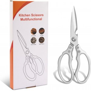 CGBE Kitchen Scissors, Multi-Purpose Kitchen Shears, Heavy Duty Dishwasher Safe Food Scissors for Chicken, Poultry, Fish, Meat & Herbs with Non-Slip Grips - Sliver