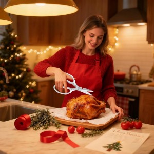 CGBE Kitchen Scissors, Multi-Purpose Kitchen Shears, Heavy Duty Dishwasher Safe Food Scissors for Chicken, Poultry, Fish, Meat & Herbs with Non-Slip Grips - Sliver