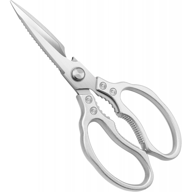 CGBE Kitchen Scissors, Multi-Purpose Kitchen Shears, Heavy Duty Dishwasher Safe Food Scissors for Chicken, Poultry, Fish, Meat & Herbs with Non-Slip Grips - Sliver
