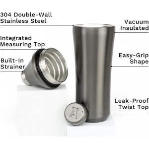 Elevated Craft Hybrid Cocktail Shaker - Premium Vacuum Insulated Stainless Steel Gunmetal Cocktail Shaker - Innovative Measuring System - Martini Shaker for the Home Bartender - 28oz Total Volume