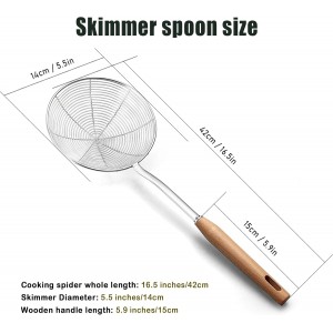 IQCWOOD Spider Strainer Skimmer with Wood Handle - 5.5 Inch Fryer Scoop for Cooking and Frying, Kitchen Utensils Pasta Strainer Spoon