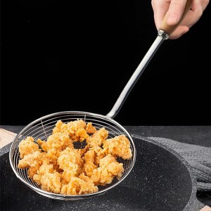 IQCWOOD Spider Strainer Skimmer with Wood Handle - 5.5 Inch Fryer Scoop for Cooking and Frying, Kitchen Utensils Pasta Strainer Spoon