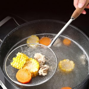 IQCWOOD Spider Strainer Skimmer with Wood Handle - 5.5 Inch Fryer Scoop for Cooking and Frying, Kitchen Utensils Pasta Strainer Spoon