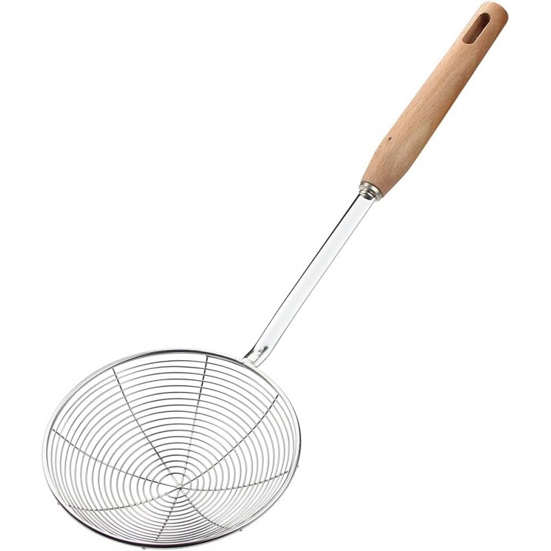 IQCWOOD Spider Strainer Skimmer with Wood Handle - 5.5 Inch Fryer Scoop for Cooking and Frying, Kitchen Utensils Pasta Strainer Spoon