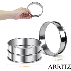 4inch English Muffin Rings, 6pcs Double Rolled Stainless Steel Crumpet Tart Rings for Baking