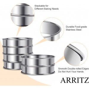 4inch English Muffin Rings, 6pcs Double Rolled Stainless Steel Crumpet Tart Rings for Baking