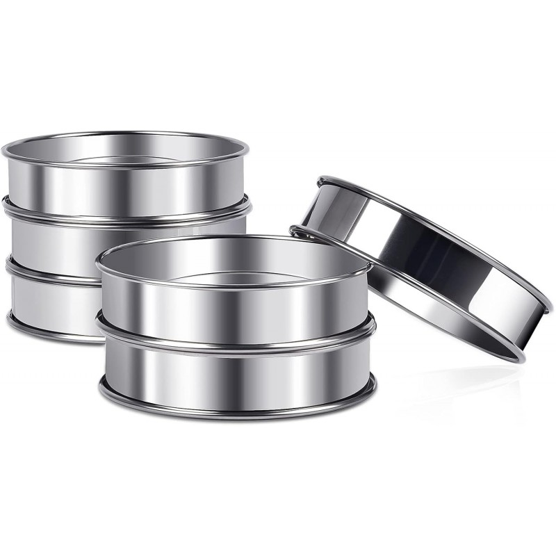 4inch English Muffin Rings, 6pcs Double Rolled Stainless Steel Crumpet Tart Rings for Baking