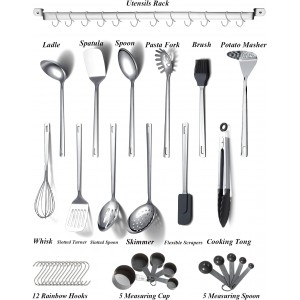 Stainless Steel Cooking Utensils Set,Kyraton 37 Pieces Kitchen Utensils Set, Kitchen Tool Gadgets Set with Utensil Holder Non-Stick and Heat Resistant Dishwasher Safe
