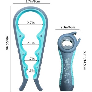 Jar Opener for Seniors with Arthritis,Jar Opener for Weak Hands,5-in-1 Bottle Opener,4-in-1 Can Opener (A-Blue)