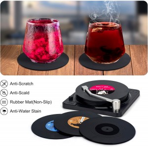Valdivia Funny Retro Vinyl Record Coasters with Player, 6 Pcs Music Coasters for Drinks, Bars, Party, Birthday Gifts for Music Lovers, Home Decor Housewarming and White Elephant Gifts Ideas