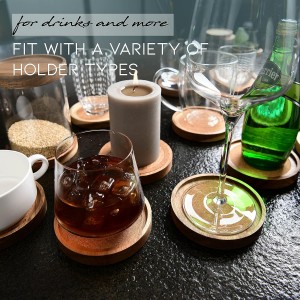 Acacia Wood Coasters for Drinks, 4.13 Inch, Set of 6, Absorbent and Insulation Cork Stackable Cup Holders, Rustic Coasters for Wooden Table, Designed by S1EGAN