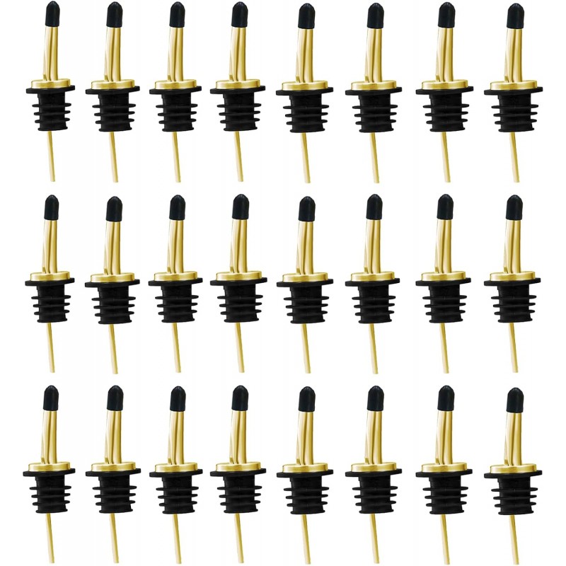 WAFJAMF 24 Pcs Stainless Steel Liquor Pour Spouts Set, Liquor Bottle Pourers with Rubber Dust Caps for Pours Liquid, Olive Oil, Wine, Vinegar (Gold-24 Pack)