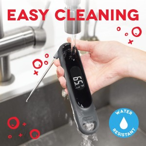 Dash Precision Quick-Read Thermometer - Meat Temperature Probe with LCD Display for Fast, Accurate Cooking and Baking - Water Resistant and Easy to Clean - Cool Gray