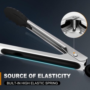 Kitchen Tongs with Silicone Tips, Tongs for Cooking Heat Resistant 600 Degrees Stainless Steel Locking Tong - 7