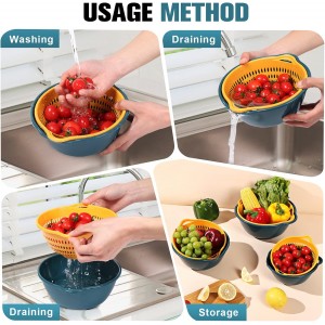 6 Pieces Colander with bowl, Food Strainer for Pasta Veggies and Fruits, BPA Free, Dishwasher Safe (blue)