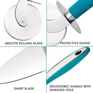 Webake Pizza Cutter Wheel Pie Serve Set, Large Pizza Slicer Stainless Steel Pie Cake Cutter with Non-slip Green Handle, Ideal for Cake Pizza Pies Dough Fudge