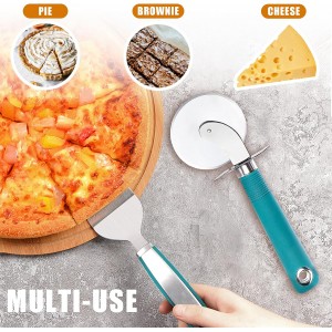 Webake Pizza Cutter Wheel Pie Serve Set, Large Pizza Slicer Stainless Steel Pie Cake Cutter with Non-slip Green Handle, Ideal for Cake Pizza Pies Dough Fudge