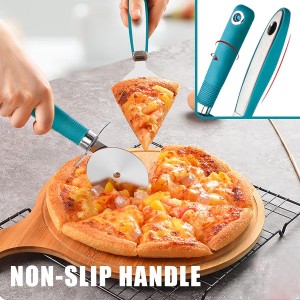Webake Pizza Cutter Wheel Pie Serve Set, Large Pizza Slicer Stainless Steel Pie Cake Cutter with Non-slip Green Handle, Ideal for Cake Pizza Pies Dough Fudge
