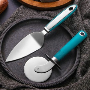Webake Pizza Cutter Wheel Pie Serve Set, Large Pizza Slicer Stainless Steel Pie Cake Cutter with Non-slip Green Handle, Ideal for Cake Pizza Pies Dough Fudge
