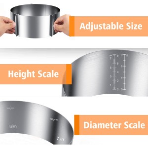 iNeibo Cake Ring and Cake Collar Set, 6 to 12 Inch Adjustable Cake Mousse Mould Set with 6inch Clear Cake Roll, Stainless Steel Pastry Ring, Mousse Ring, Ring Mold for Baking