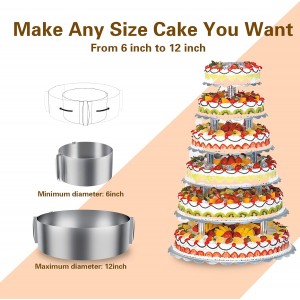 iNeibo Cake Ring and Cake Collar Set, 6 to 12 Inch Adjustable Cake Mousse Mould Set with 6inch Clear Cake Roll, Stainless Steel Pastry Ring, Mousse Ring, Ring Mold for Baking