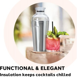 OGGI Groove Insulated Cocktail Shaker-17oz Double Wall Vacuum Insulated Stainless Steel, Tritan Lid has Built In Strainer, Ideal Cocktail Mixer, Martini Shaker, Margarita Shaker, Stainless