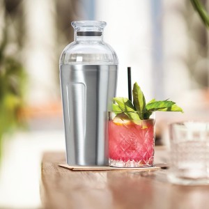 OGGI Groove Insulated Cocktail Shaker-17oz Double Wall Vacuum Insulated Stainless Steel, Tritan Lid has Built In Strainer, Ideal Cocktail Mixer, Martini Shaker, Margarita Shaker, Stainless