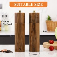Wooden Salt and Pepper Grinder Set,8 Inch Manual Salt and Pepper Mill, Adjustable Coarseness and Refillable,Acacia Wood Pepper Grinder for your kitchen[Set of 2]