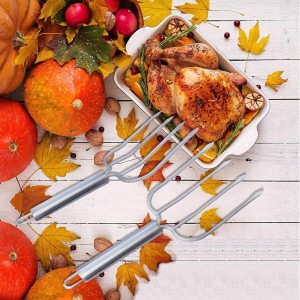 Turkey Baster and Poultry Lifters fork Set of 2. Food grade stainless steel and BPA-Free Silicone. Dishwasher-Safe