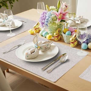 homing Cotton Linen Placemats Set of 6, Cloth Washable Farmhouse Dining Table Mats for Indoor, Outdoor, Easter, Easy to Clean, Neutral Beige, 13 x 19 Inch