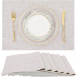 homing Cotton Linen Placemats Set of 6, Cloth Washable Farmhouse Dining Table Mats for Indoor, Outdoor, Easter, Easy to Clean, Neutral Beige, 13 x 19 Inch
