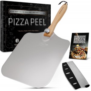 Large Pizza Peel 16 inch - Extra Large Metal Pizza Peel with 14 inch Stainless Steel Pizza Cutter Rocker, Pizza Paddle with Folding Handle (13