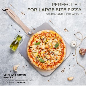 Large Pizza Peel 16 inch - Extra Large Metal Pizza Peel with 14 inch Stainless Steel Pizza Cutter Rocker, Pizza Paddle with Folding Handle (13