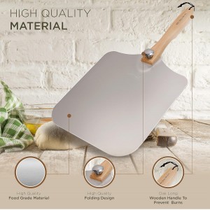 Large Pizza Peel 16 inch - Extra Large Metal Pizza Peel with 14 inch Stainless Steel Pizza Cutter Rocker, Pizza Paddle with Folding Handle (13
