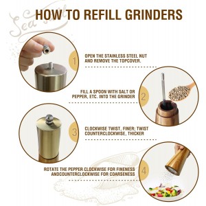 Salt and Pepper Grinder Set,Stainless Steel Manual Salt and Pepper Mill,Adjustable Thickness,Suitable For Kitchen,Barbecue,Picnic,2 Packs