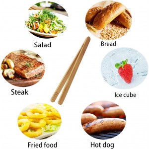 7 Inch Bamboo Kitchen Utensil Tongs, Reusable Bamboo Toast Tongs for Toast, Kimchi, Fruit and Tea, 8 Pcs.