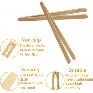7 Inch Bamboo Kitchen Utensil Tongs, Reusable Bamboo Toast Tongs for Toast, Kimchi, Fruit and Tea, 8 Pcs.