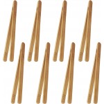7 Inch Bamboo Kitchen Utensil Tongs, Reusable Bamboo Toast Tongs for Toast, Kimchi, Fruit and Tea, 8 Pcs.