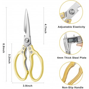 AWinjoy Kitchen Scissors, Heavy Duty Sharp Shears Dishwasher Safe, Kitchen Accessories Cooking Shears for Meat Chicken Fish Poultry Herb Bread (gold)