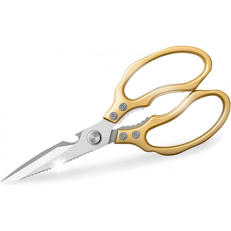 AWinjoy Kitchen Scissors, Heavy Duty Sharp Shears Dishwasher Safe, Kitchen Accessories Cooking Shears for Meat Chicken Fish Poultry Herb Bread (gold)